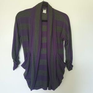 3for$25 purple grey striped open cardigan
